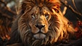 Head shot of a male lion. Generative AI Royalty Free Stock Photo