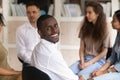 Head shot portrait of African American man at therapy session Royalty Free Stock Photo