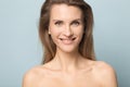 Head shot portrait beautiful smiling woman with perfect skin Royalty Free Stock Photo