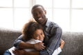 Head shot portrait happy African American family at home Royalty Free Stock Photo