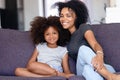 Head shot portrait happy African American mother with daughter Royalty Free Stock Photo