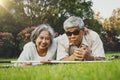 Portrait happy senior couple, a husband who is blind but whose mind is bright and carefree. Royalty Free Stock Photo