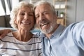 Head shot portrait happy senior couple taking selfie Royalty Free Stock Photo