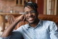 Head shot portrait smiling African American man wearing glasses Royalty Free Stock Photo