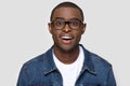 Head shot portrait surprised African American man in glasses Royalty Free Stock Photo