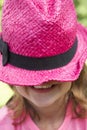 Head And Shoulders Portrait Of Girl Wearing Pink Straw Hat Royalty Free Stock Photo