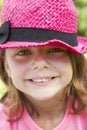 Head And Shoulders Portrait Of Girl Wearing Pink Straw Hat Royalty Free Stock Photo