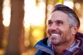 Head And Shoulders Shot Of Mature Retired  Man On Relaxing Walk Through Fall Or Winter Countryside Royalty Free Stock Photo