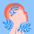 Head silhouette, aura levels, laurel branches. Germinating seed of self awareness. Vector illustration