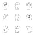 Head silhouette with gear icons set, outline style Royalty Free Stock Photo