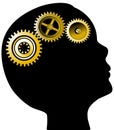 Head silhouette and golden gears Royalty Free Stock Photo