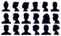 Head silhouettes. Female and male faces portraits, anonymous person head silhouette vector illustration set. People