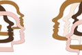 Head silhouettes in profile, concept of multicultural society