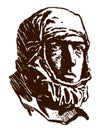 Head of Sir Ernest Henry Shackleton, the famous historic antarctic explorer with balaclava hood