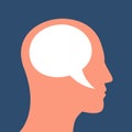 Head with speech bubble inside. Icon thinking man