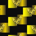 Head Sphinx cat and gold geometric asymmetrical square figure seamless pattern sketch graphics on black background Royalty Free Stock Photo