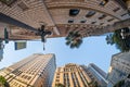 A head-spinning view on tall classical buildings in Downtown Los