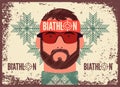 The head of the sportsman. Biathlon typographical vintage grunge style poster. Retro vector illustration.