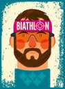 The head of the sportsman. Biathlon typographical vintage grunge style poster. Retro vector illustration.