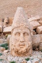 Head of a stone statue, sculpture of Zeus on the West Terrace of Mount Nemrut, close to Adiyaman, Turkey Royalty Free Stock Photo