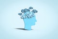 Head with stylised blue clouds, brain fog, long covid, depression, mental disorder, confusion, loss of concentration, dementia Royalty Free Stock Photo