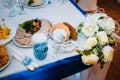 Head table for newlyweds at the wedding hall Royalty Free Stock Photo