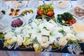 Head table for newlyweds at the wedding hall Royalty Free Stock Photo