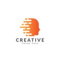 Head think fast logo or icon vector design template