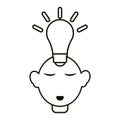 Head thinking bulb idea innovation outline