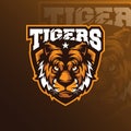 Head tiger mascot logo design vector with badge emblem concept Royalty Free Stock Photo