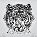 The head of a tiger in vegetal ornamentation. vector illustration Royalty Free Stock Photo