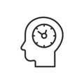 Head time, in line design. Head time, clock, time management, scheduling, planning, productivity, deadline on white