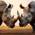 Head to head encounter two white rhinoceroses display their formidable presence