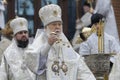 Head of the Ukrainian Church Patriarch Filaret Volodymyr blesses waters during ceremony of Great Blessing Of Water on