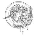 Head of unicorn with flowers coloring vector Royalty Free Stock Photo