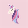 Vector pink unicorn beautiful for girls, festive purple, for birthday. head of a unicorn with a horn and mane Royalty Free Stock Photo