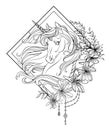 Head of unicorn with lily flowers coloring vector Royalty Free Stock Photo