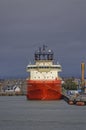 A head on view of the Atlantic Merlin, an Offshore Supply Vessel moored alongside the Quay at the Port of Montrose