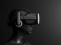 Head with VR headset black background. 3D rendering