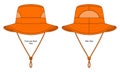 Orange Bucket Hat With Mesh At Side Template On White Background.Front and Back View. Royalty Free Stock Photo