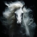 Head of a white horse with a flowing mane, portrait, close-up on black, Royalty Free Stock Photo