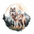 The head of a wolf on a white background with double exposure. Retro design graphic element