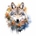 The head of a wolf on a white background with double exposure. Retro design graphic element