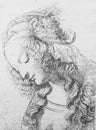 The head of the woman by Leonardo da Vinci in the vintage book Histoire de L`Art by C. Bayet, 1886
