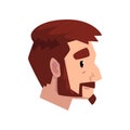 Head of young bearded man with brown hair, profile of guy with fashion haircut vector Illustration on a white background