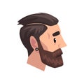 Head of young bearded man with modern haircut, profile of guy with fashion hairstyle vector Illustration on a white