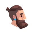 Head of young bearded man with tail, profile of guy with fashion hairstyle vector Illustration on a white background