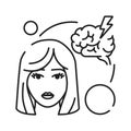 Headache black line icon. Early pregnancy symptom. Pregnant blond woman and brain concept. Disease, illness, migraine. Sign for