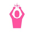 Headache and depression icon. Red Angry Man Silhouette pink symbol isolated on white background. Anger management and