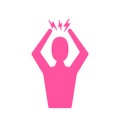 Headache and depression icon. Red Angry Man Silhouette pink symbol isolated on white background. Anger management and